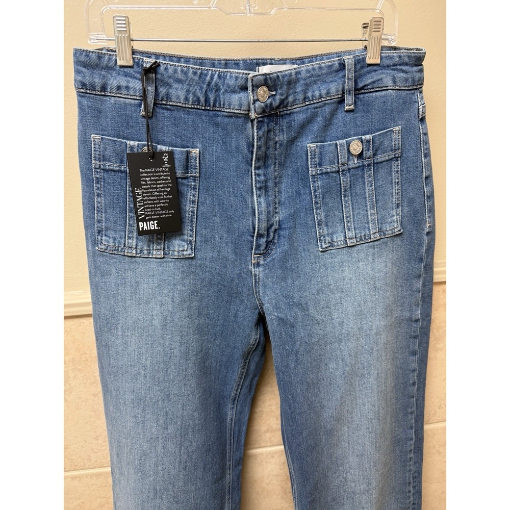 PAIGE Anessa Wide Leg Jeans Sz 32 Paley Wash Patch Pocket High Rise NWT Denim - Picture 4 of 16